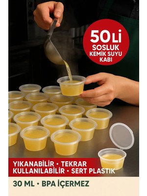 Mikasso 30 ml Kendinden Kapaklı Şeffaf Sosluk – Sızdırmaz, Sıcağa Dayanıklı, Tekrar Kullanılabilir 50’li Set