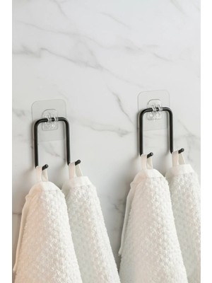 Mikasso Yapışkanlı 2 Adet Çift Kancalı Banyo Mutfak Askısı Metal Askılık Duvar Askı Organizer Siyah