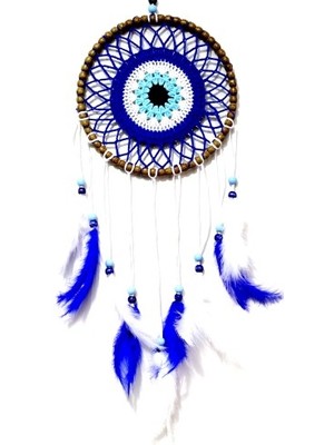 Ett Nazar Boncuğu Desenli Kuş Tüylü El Yapımı Düş Kapanı Duvar Süsü