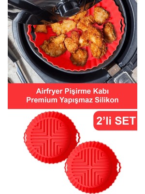Mikasso 2 Adet Airfryer Silikon Pişirme Kabı - Kırmızı - Tüm Airfryer'lara Uyumlu Silikon Kırmızı