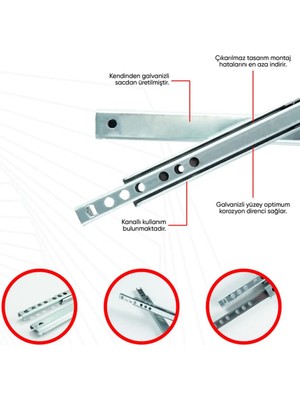 Mikasso 17 mm 40,6cm Gömme Ince Teleskopik Bilyeli Dolap Çekmece Rayı Gri