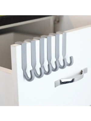 Mikasso 6'lı Çekmece ve Dolap Kapağına Takılabilen Çok Amaçlı Askılık Plastik Gri Tr