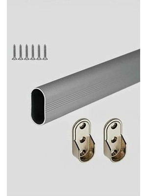 Mikasso Oval Alüminyum Gardrop Dolap Içi Askı Borusu 40CM Metal Gri
