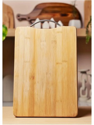 Mikasso Metal Tutacaklı Lüx Kesme Tahtası 30CM X20CM Ahşap Bej