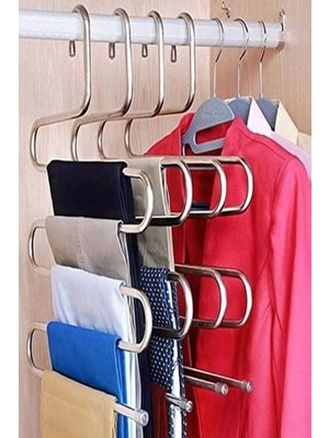 Mikasso ( 1 Adet ) Dolap Içi 5katlı Pantolon Eşarp Şal Askısı Akıllı Askı Metal Gri
