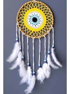 Ett Nazar Boncuğu Motifli Düş Kapanı El Yapımı Sarı Duvar Süsü