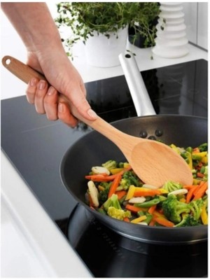 Mikasso Ahşap Kayın Tahta Kaşık - Servis Kaşığı Çelik Çok Renkli