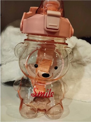 Mikasso Ayıcıklı Matara 1000 Ml, Şeffaf Su, Suluk, Okul, Ofis, Seyahat, Bpa Içermez Pembe Plastik