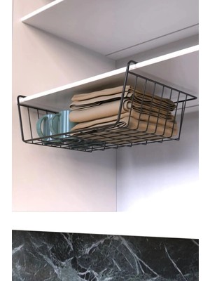 Mikasso Paslanmaz Metal Kanguru Raf 35 x 26 Siyah Çok Amaçlı Sepet ve Dolap Düzenleyici