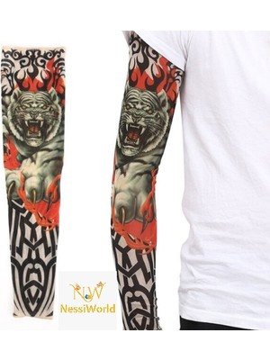 NessiWorld Giyilebilir Kol Dövmesi Çorap Dövme 3D Baskılı Kol Bacak Dövme 2 Adet Model 8