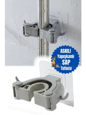 Mikasso Fırça ve Mop Askısı: Yapışkanlı Duvara Monte Paspas Tutucu ile Mutfak ve Banyo Için Düzenleyici Gri