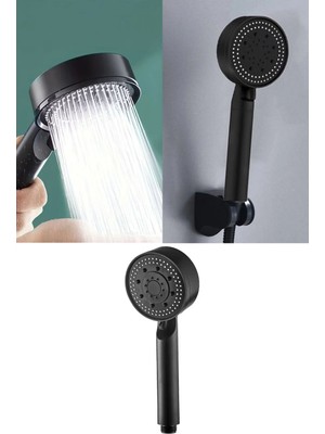 Mikasso Mat Siyah Plastik 5 Fonksiyonlu Duş Başlığı Yüksek Basınçlı Su Tasarruflu Duş Başlığı Siyah Plastik