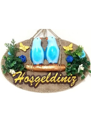 Ett Mavi Kuşlu Hoşgeldiniz Yazılı Kapı Süsü