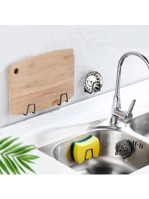 Mikasso 4 Adet Bulaşık Süngeri Tutacağı Yapışkanlı Paslanmaz Çelik Bulaşık Sünger Tutucu Askı M-Sng1 Siyah