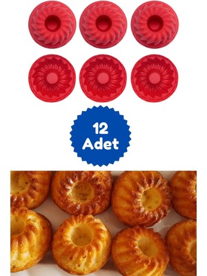 Mikasso Kırmızı 12'li Silikon Mini Kek Kalıbı - Muffin Kalıbı 12 Adet Göbekli Kek Kalıbı Silikon Kırmızı