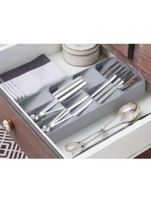 Mikasso 9 Bölmeli Yeni Nesil Kaşıklık Çekmece Içi Düzenleyici Çatal Bıçak Kaşık Düzenleyici Plastik Gri