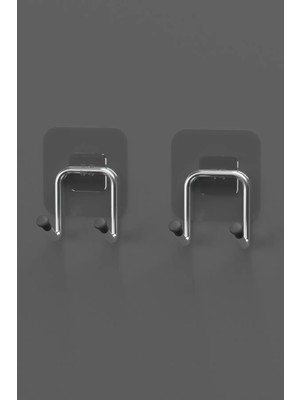 Mikasso Krom Gümüş Yapışkanlı 2 Adet Kancalı Banyo Mutfak Askısı Askılık Duvar Askı Organizer Metalik
