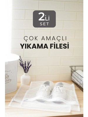 Mikasso 2 Adet Çamaşır Yıkama Filesi Beyaz Fermuarlı Bölmeli Ayakkabı Yıkama Filesi Torba File