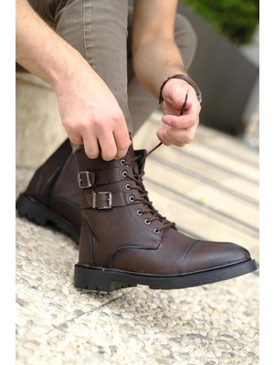 Oksit Falcn Benny Kahverengi Çift Tokalı Kemerli Bot Platform Topuklu Model