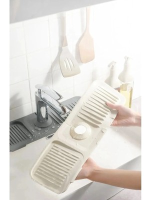 Mikasso Elastik Musluk Matı Su Tutucu Düzenleyici Kaydırmaz Taban Organizer Mutfak Banyo Lavabo Silikon Beya