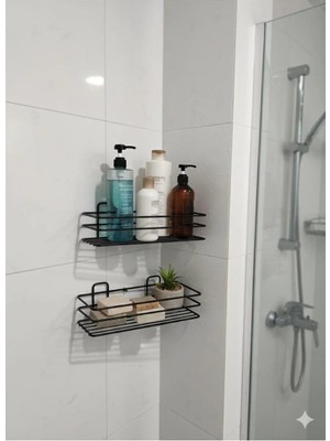 Mikasso Dikdörtgen Yapışkanlı Banyo Rafı Siyah
