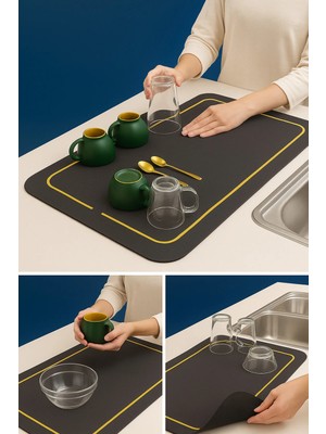 Mikasso Su Emici Bulaşık Kurutma Örtüsü- Kaymaz Tabanlı Bulaşık Kurutma Matı, Tezgah Üstü Bulaşıklık Silikon