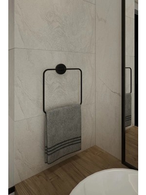 Mikasso Yapışkanlı Kare Siyah Kare Havluluk Havlu Askısı Siyah