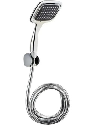 Mikasso Kare Duş Seti 3’lü – Duş Başlığı, Hortum ve Montaj Aparatı | Kolay Kurulum & Paslanmaz Gümüş Polipro