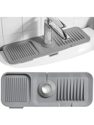Mikasso Elastik Musluk Matı Su Tutucu Düzenleyici Kaydırmaz Taban Organizer Mutfak Banyo Lavabo Silikon Gri