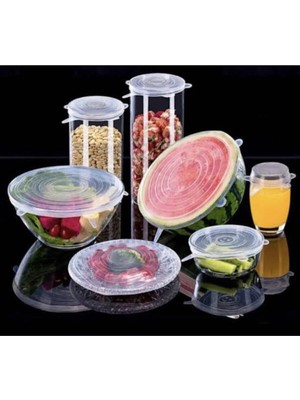 Mikasso Mimoza Tazeliği Koruyan Saklama Kabı Kapağı 6 Lı Silikon Streç Kapak Plastik Gri