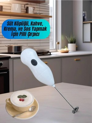 Mikasso Süt, Kahve, Yumurta, Sos, Krema Köpürtücü. Kablosuz, Pilli. Barista Köpüğü-Beyaz Plastik
