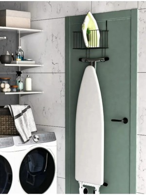 Mikasso Kolay Montajlı Ütü Askısı, Kapı Arkası Ütü Masası Düzenleyici Organizer Metal Siyah Tr