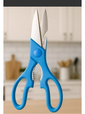 Mikasso Plastik Saplı Paslanmaz Çelik Mutfak Makası-Mavi Paslanmaz Çelik