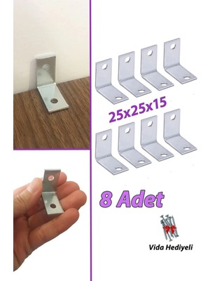 Mikasso 8 Adet Mobilya Eşya Dolap Duvar Sabitleyici Köşe Bağlantı L Demir Gönye Deprem Güvenliği 25X25X15MM