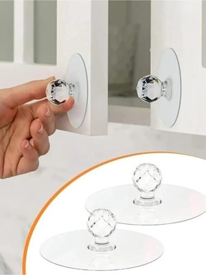 Mikasso 10 Adet Şeffaf Kristal Başlıklı, Yapışkanlı Dolap-Çekmece Kulp - Banyo Askısı - Klozet Kapağı Tutucu