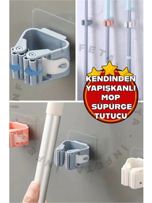 Mikasso 1 Adet Yapışkanlı Mop Fırça Sap Tutucu Banyo Mutfak Eşya Süpürge Mop Tutucu Organizer Askı Plastik Ç