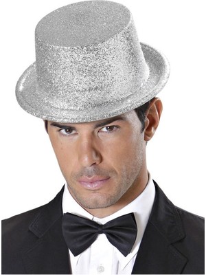 NessiWorld Gümüş Renk Uzun Plastik Simli Parti Şapkası