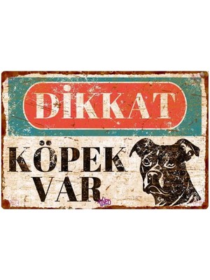 Mikasso Dikkat Köpek Var Yazılı Staffordshire Terrier Metal Duvar TABELASI-15X22,5CM