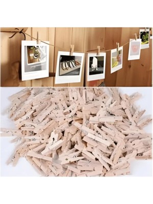 Mikasso 20 Adet Ahşap Görünümlü Minik Ahşap Mandal Fotoğraf Asma Mandalı Parti ve Süs Mandalı 2 Tr