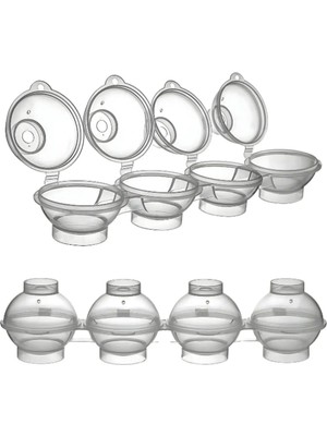 Mikasso 2'li Set 4'lü Küre Buz Topu Kalıbı Yuvarlak Içecek Buz Topu Dondurucu Buzluk Saklama Kabı Bhl Plasti