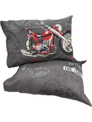 Clasy Ranforce %100 Pamuk 2 Adet Yastık Kılıfı Motor Desenli Antrasit