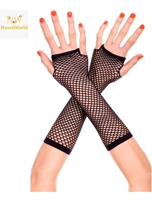 NessiWorld Siyah Renk Uzun File Eldiven - Örgü Eldiven Siyah Renk
