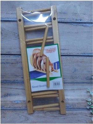 Mikasso 8 Çubuklu 7 Bölmeli Tabaklık Bambu Tabaklık Tabak Standı Mutfak Organizeri Aksesuarı Bambu Bej