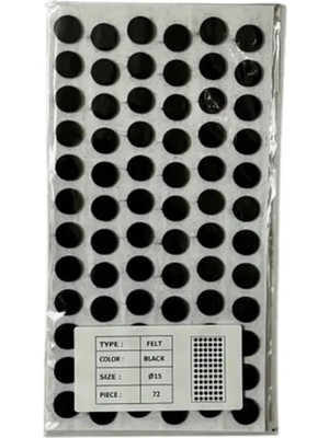 Mikasso Yapışkanlı Yuvarlak Keçe 15 mm – 72 Adet – Siyah Renk – Mobilya Zemin Koruyucu Keçe Siyah