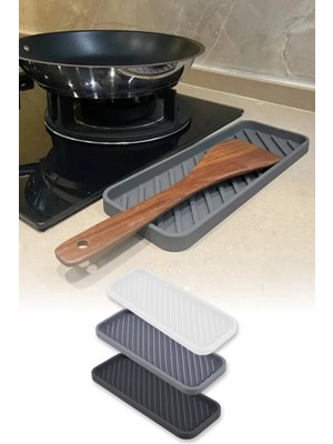 Mikasso 3lü Beyaz Siyah ve Gri Renkli Silikon Tezgah Altlığı Kaymaz ve Çok Amaçlı Yağdanlık Sabunluk Sunumlu