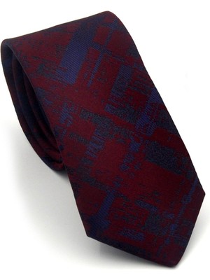 Gaffy Lacivert Desenli Bordo Dokuma Kumaş Mendilli Slim Fit Kravat // SDK-2601-4