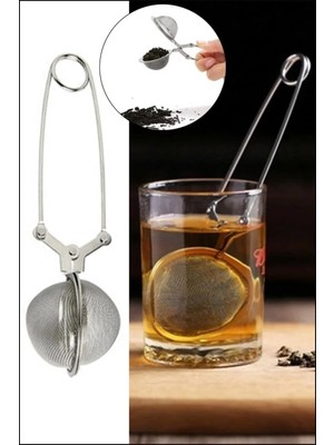 Mikasso Paslanmaz Çelik Bitki Çayı Süzgeçi , Demleme Maşası 2''li Paslanmaz Çelik Bej