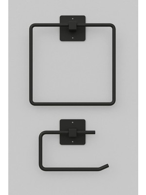 Mikasso Yapışkanlı Siyah Kare Havluluk Wc Tuvalet Kağıtlık Askısı Banyo Askısı Siyah