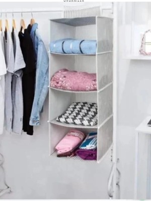 Mikasso Gri Çizgili Dolap Içi Raf Düzenleyici Organizer 24 x 29 x 64 Belirtilmemiş Gri Tr