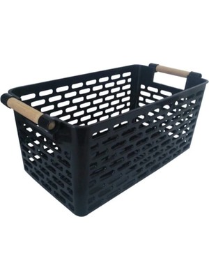 Mikasso Buzdolabı Düzenleyici Siyah , Ahşap Saplı Plastik Düzenleyici Sepet - Plastik